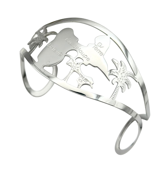 Bracelet Rigide Large Carte Couleur Argent