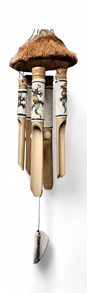 Carillon Bambou 30 Cm Sable Tête Coco Dessin Gecko Tortue Cocotier