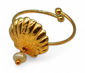 Bague inoxydable shell + perle 
