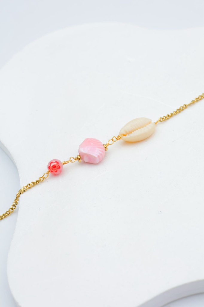 Bracelet inoxydable cauris, coquillage de couleur