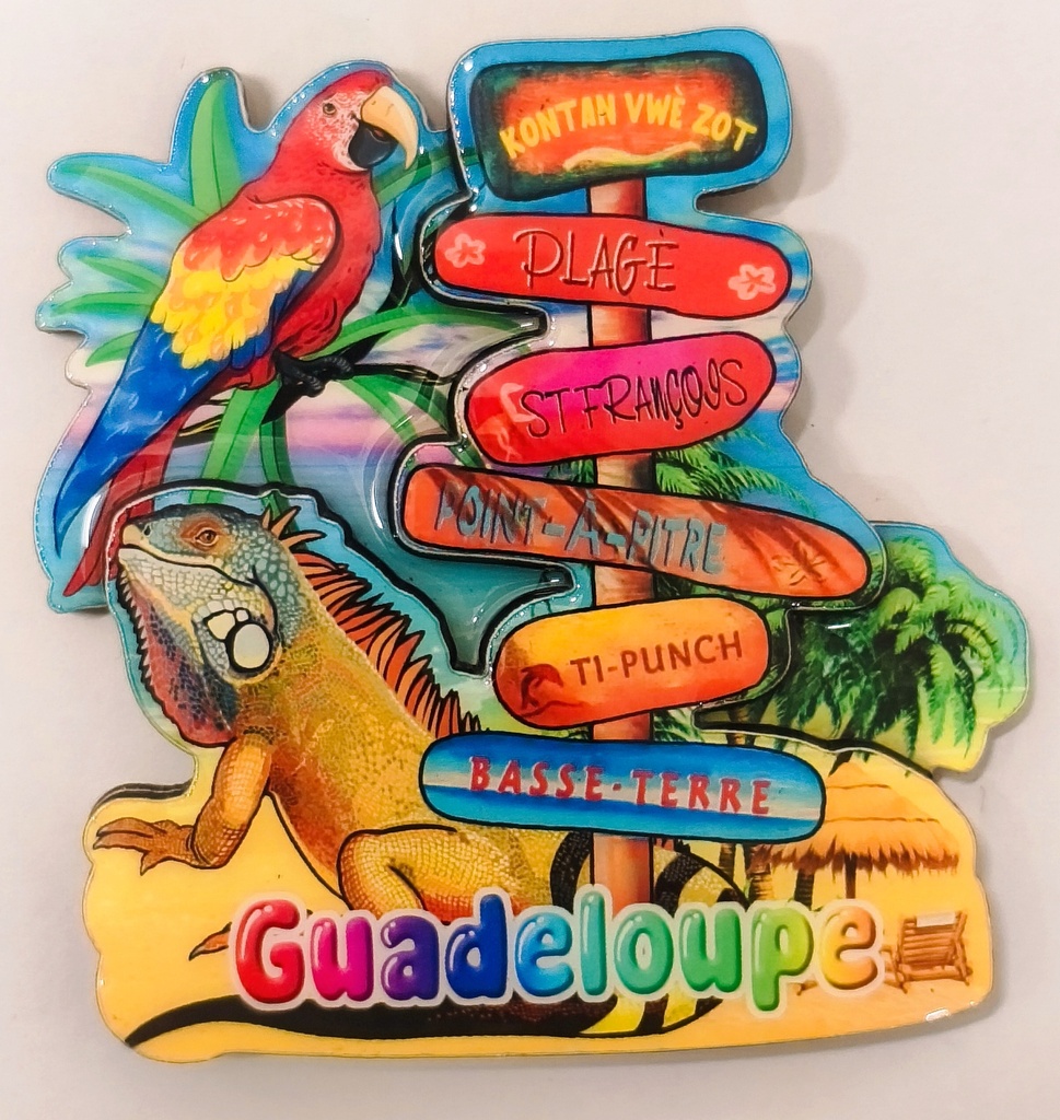 Magnet MDF - Panneaux de direction avec iguane et perroquet 