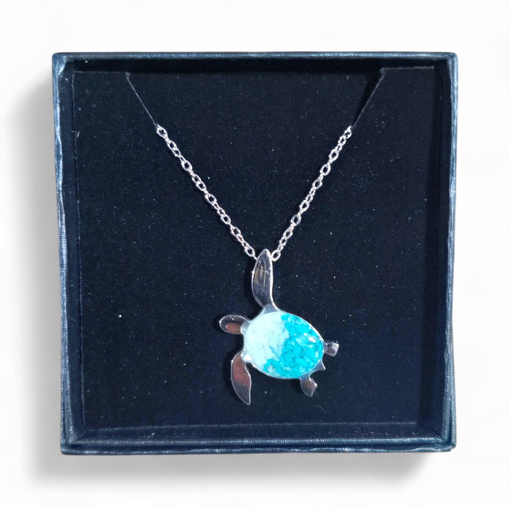 Collier Acier inoxydable Sodalite Tortue sable vert turquoise