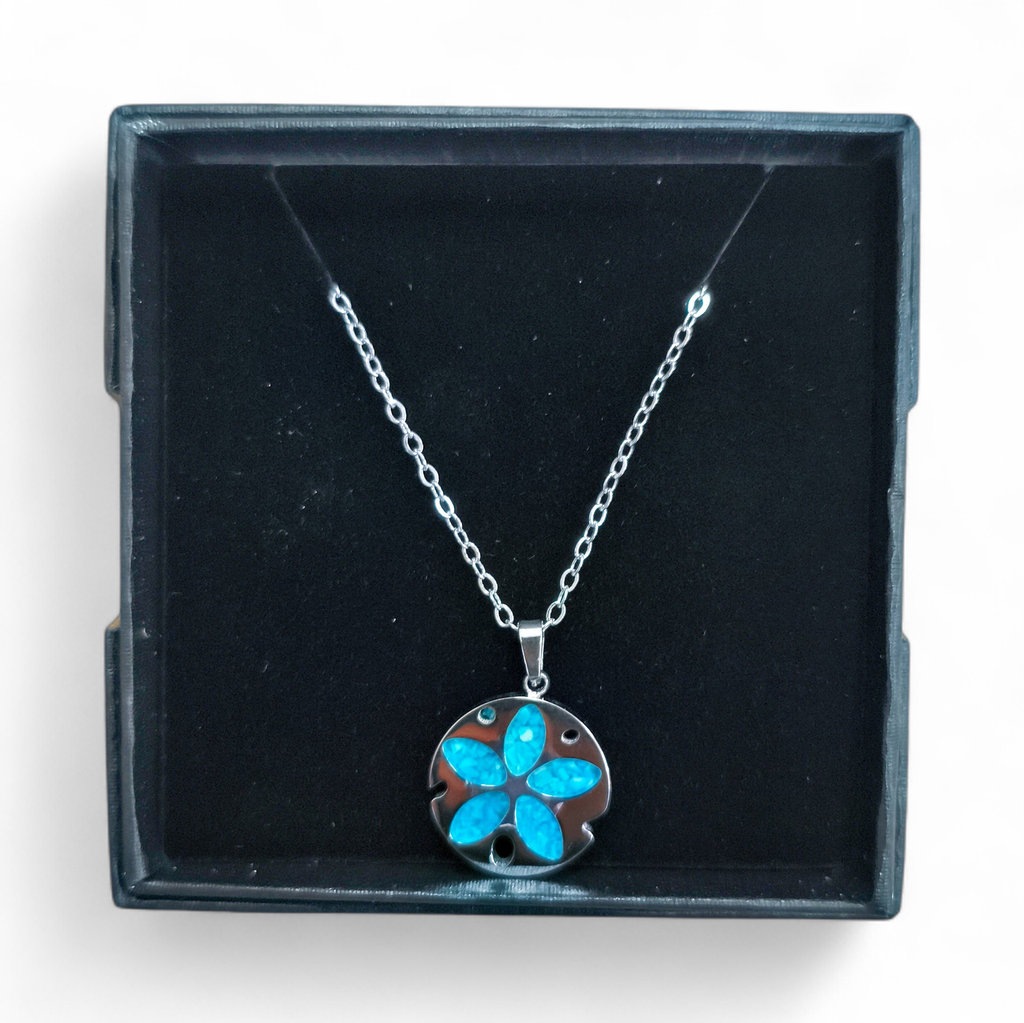 Collier Acier inoxydable Sodalite Shell bleu turquoise