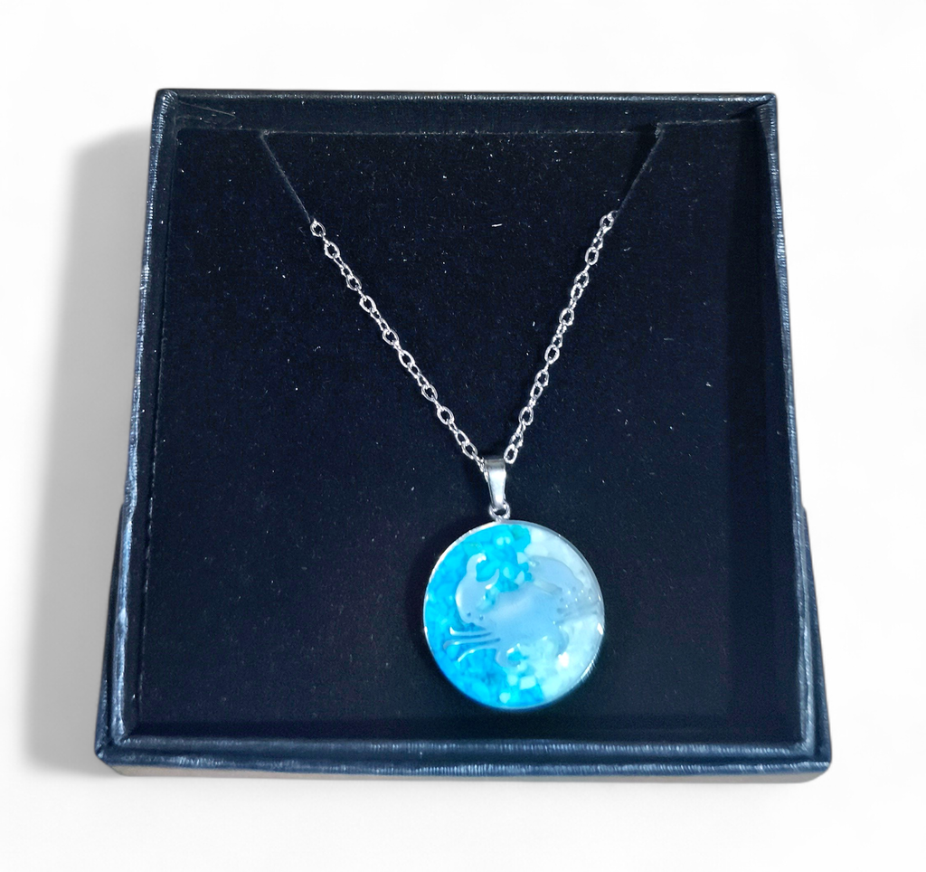 Collier Acier inoxydable Sodalite rond Crabe sable vert turquoise