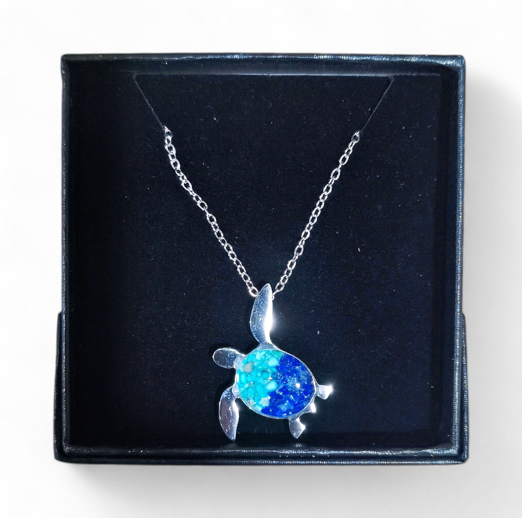 Collier Acier inoxydable Sodalite Tortue sable bleu